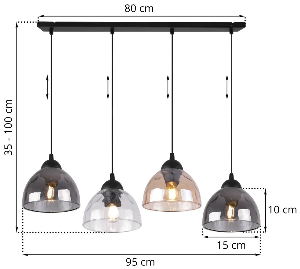 Závesné svietidlo Venice, 4x sklenené tienidlo (mix 3 farieb)