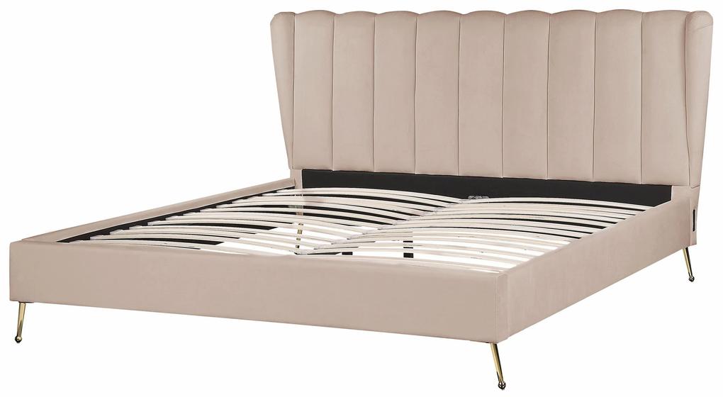 Zamatová posteľ s USB portom 180 x 200 cm sivobéžová MIRIBEL Beliani