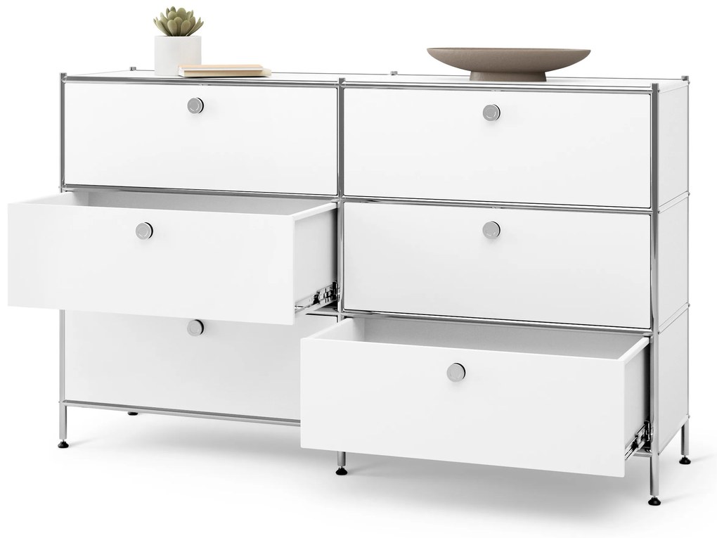 Kovová komoda »CN3« so 6 zásuvkami, biela