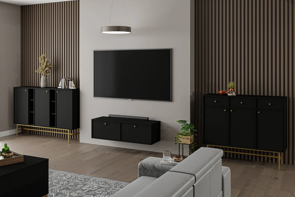 TV stolík závesná Lotina IV 2K - 120 cm - čierny grafit