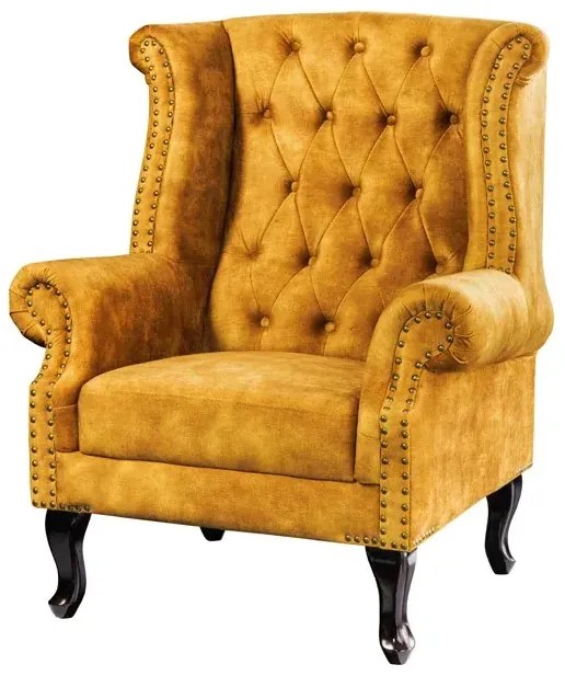 Invicta Interior - Kreslo CHESTERFIELD 85cm, horčicovo žlté, zamat