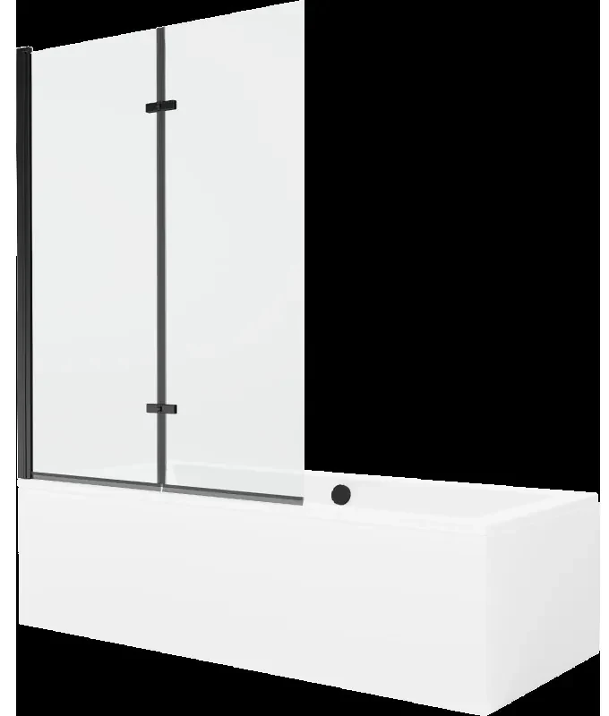 Mexen Cube obdĺžniková vaňa 180 x 80 cm s obkladom a 2-krídlovou zástenou 120 cm, Transparentné, Čierna - 550518080X9212027000
