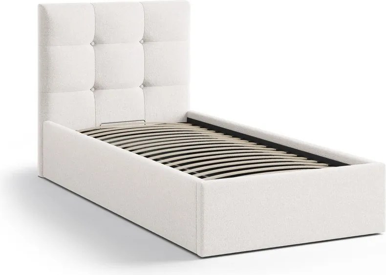 Krémovobiela čalúnená jednolôžková posteľ s úložným priestorom s roštom 90x200 cm Phaedra – Micadoni