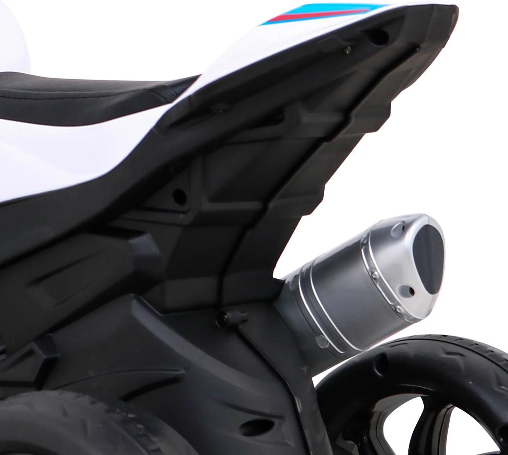 Ramiz BMW HP4 Detský motocykel na batérie Modrá + 3 kolieska + LED + MP3 USB + Eco koža