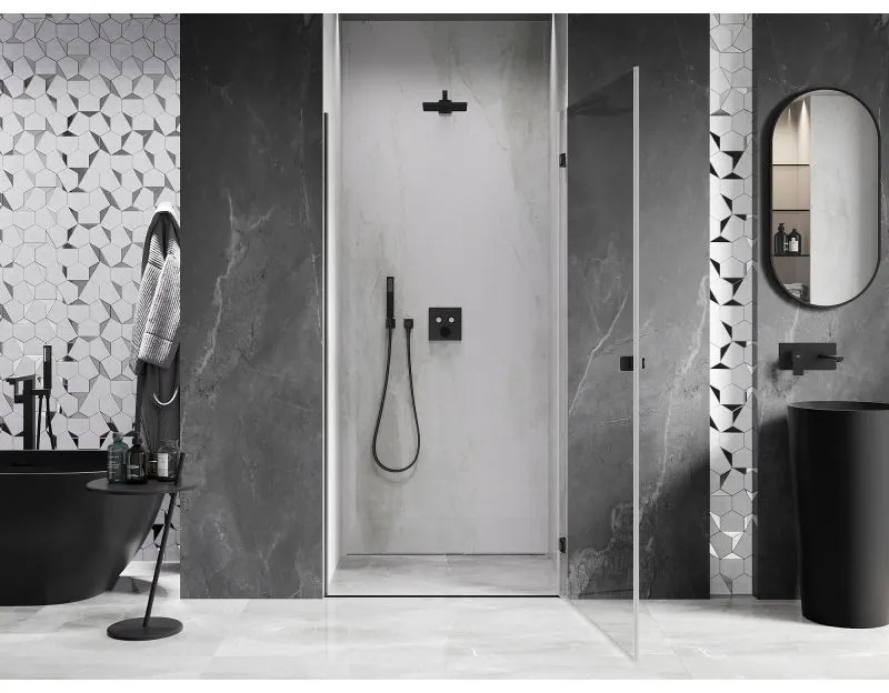 Mexen, Mexen Lunar-B výklopné pravé sprchové dvere 65 cm, transparentné, čierne - 832-065-000-70-00-P