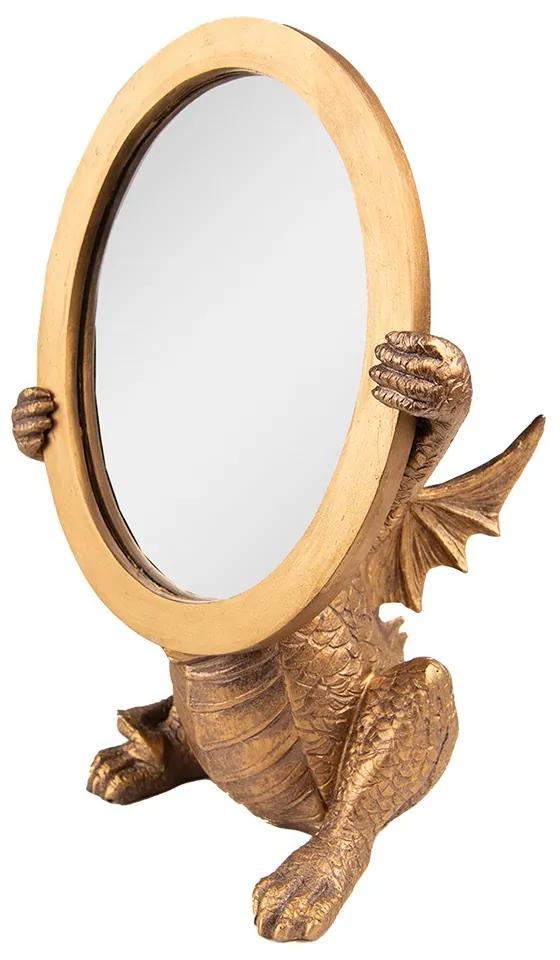 Zlaté antik stolné zrkadlo Drak - 16*13*25 cm