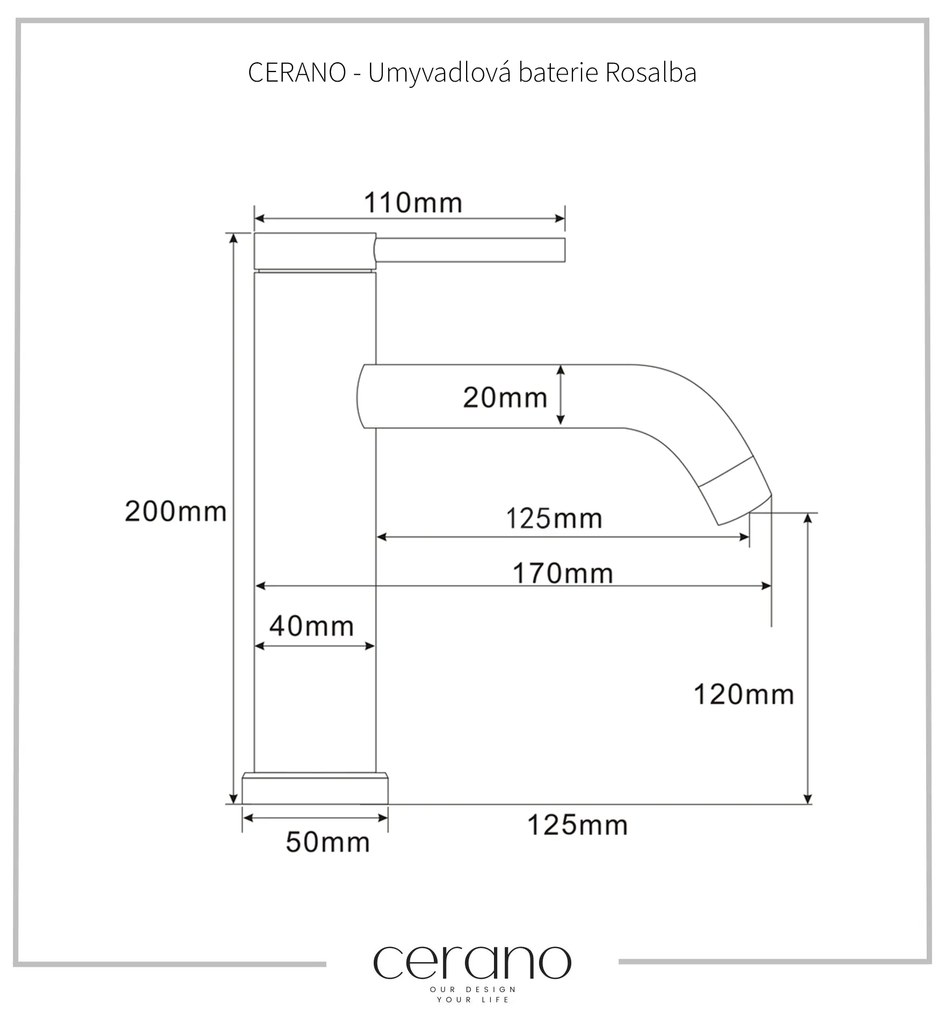 Cerano Rosalba, umývadlová batéria h-200, čierna matná, CER-CER-428665