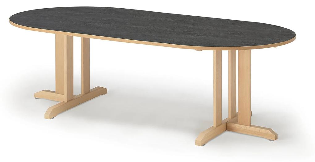 Stôl KUPOL, oválny, 2000x800x600 mm, linoleum - tmavošedá, breza