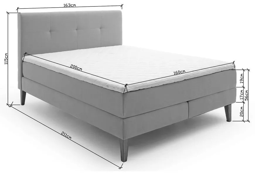 Svetlosivá boxspring posteľ 160x200 cm Stockholm – Meise Möbel