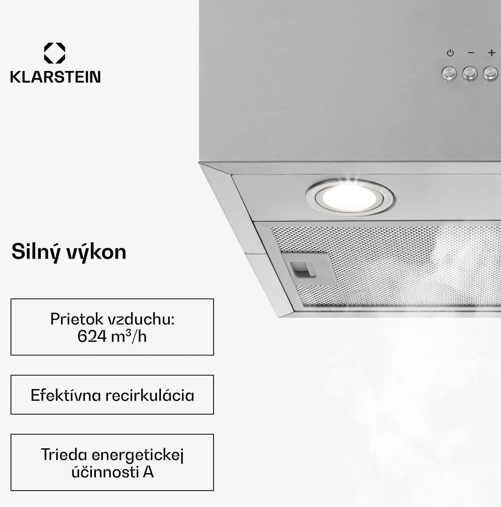 Klarstein Structura, digestor, 41 cm, ostrovčekový, 624 m³/h, A, LED, nehrdzaejúca oceľ, strieborný