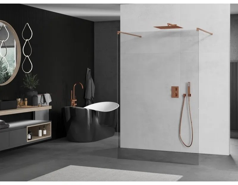 Mexen Kioto, sprchová zástena Walk-In 140 x 200 cm, 8mm číre sklo, medený matný profil, 800-140-002-65-00