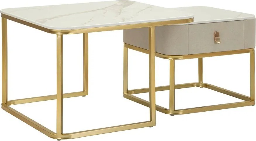 Krémové/v zlatej farbe konferenčné stolíky v súprave 2 ks v dekore mramoru 50x70 cm Beauty – Mauro Ferretti