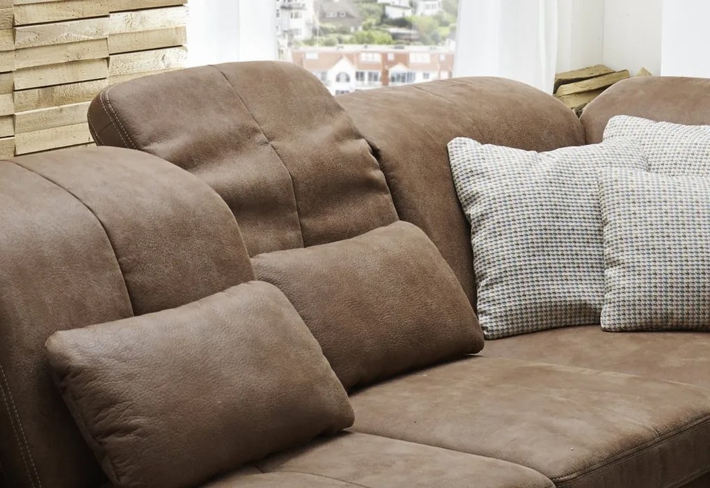 Rohová sedacia súprava Garland, hnedá látka, s funkciami