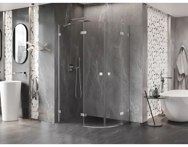 Mexen Lunar, polkruhový sprchový kút naklápací doľava 90 x 70 cm, 8mm číre sklo, chrómový profil, 833-090L-070P-01-00