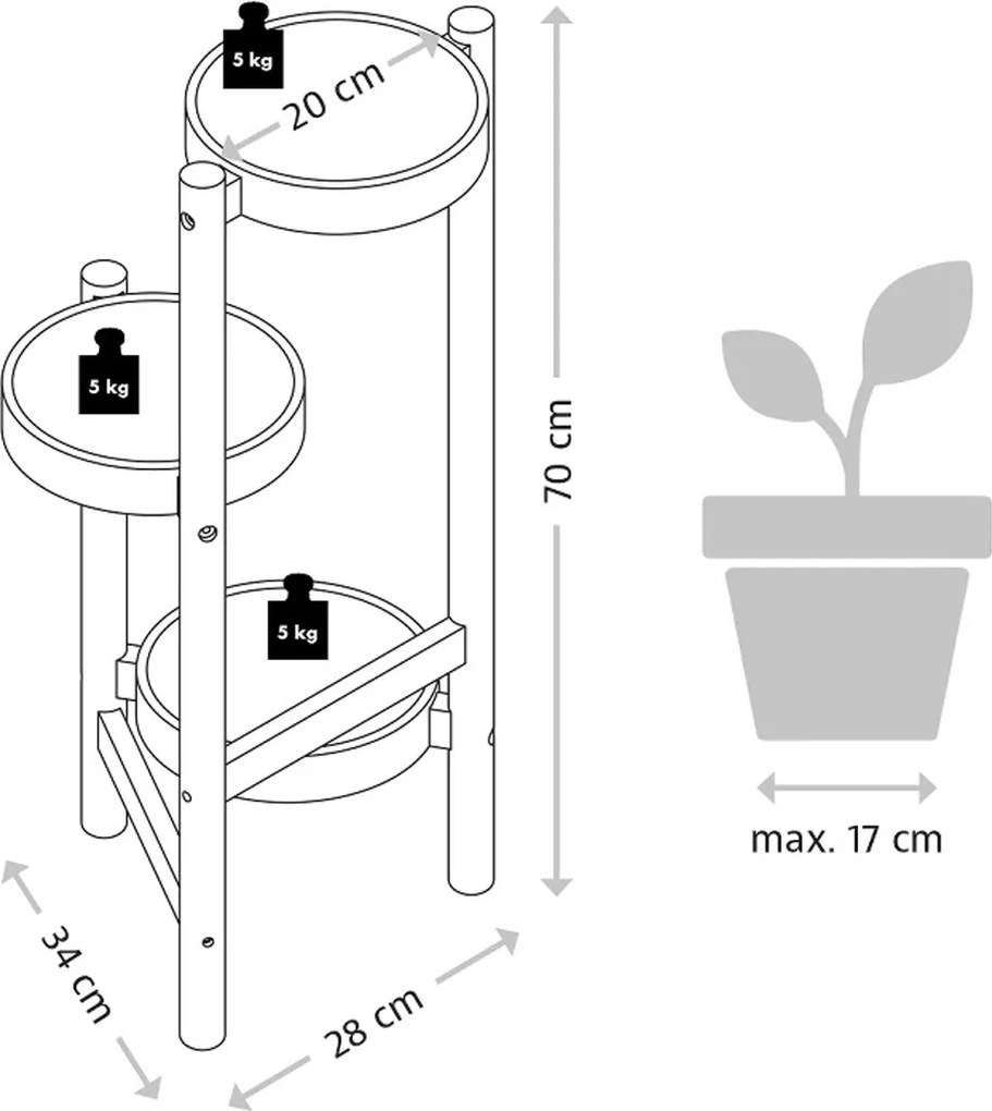 STOJAN NA KVETINÁČ WBAMB3 70X34X28 CM BIELA/HNEDÁ