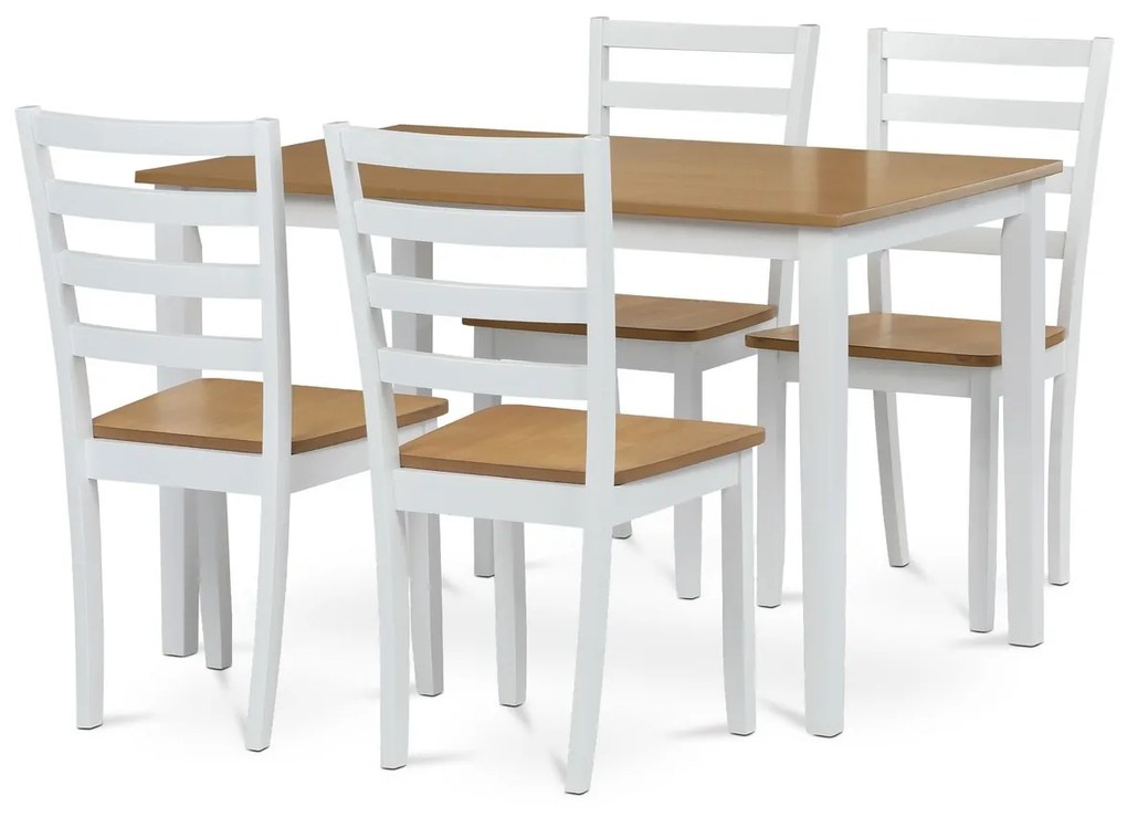 Jedálenský set z masívneho dreva, 5 ks, dub, biela