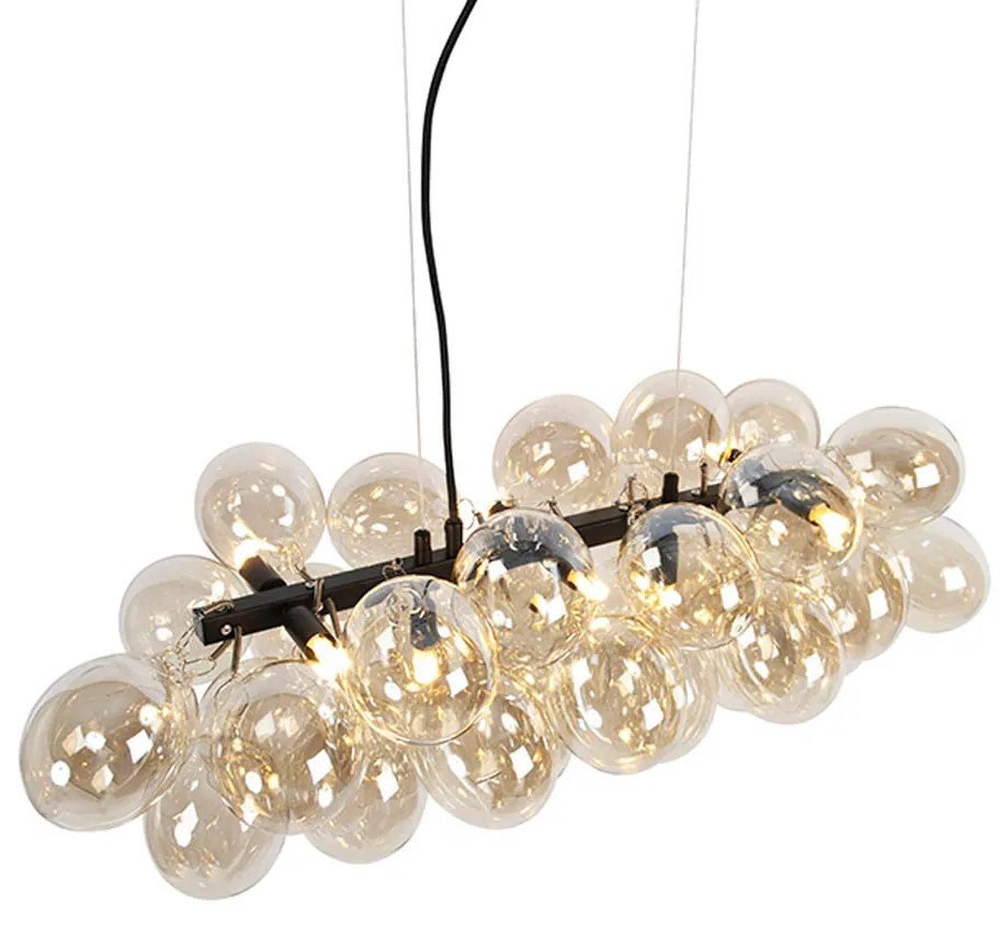 Dizajnové závesné svietidlo čierne s jantárovým sklom 8-svetlo - Uvas