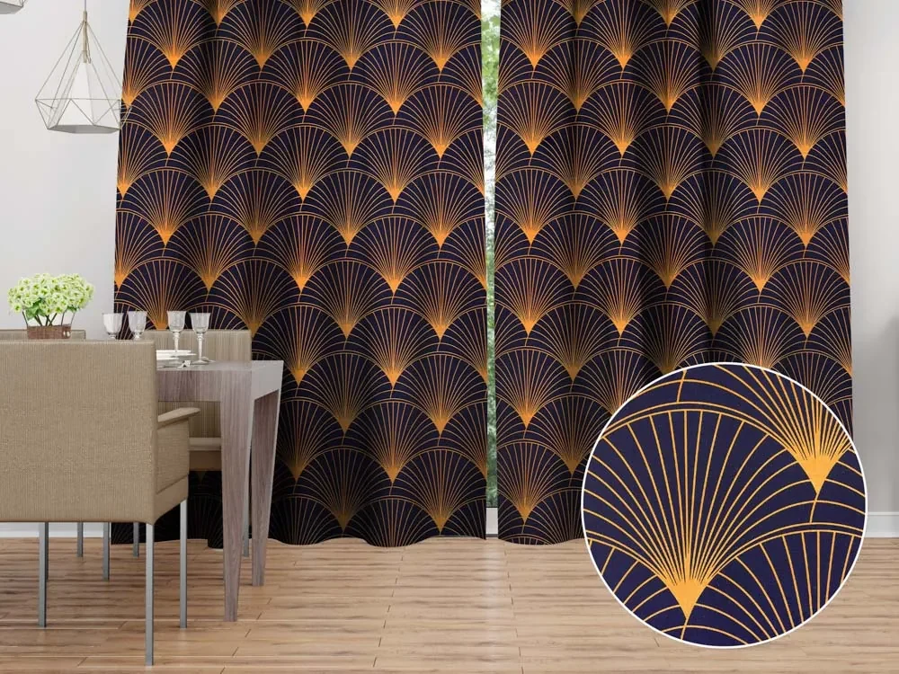 Biante Bavlnený záves Sandra SA-504 Oranžové vejáre na tmavo modrom 150x150 cm