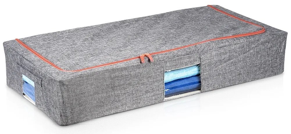 VILDE Látkový pevný box pro uskladnění textilu, šedý PILLOW 95 x 45 x 16 cm (68l)