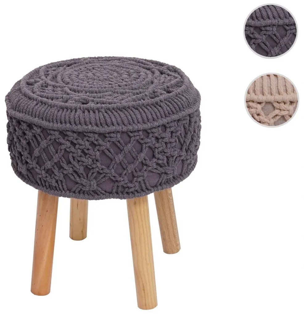 Taburetka J43 80482 - macrame, látka / drevo, 45 x 41cm - Tmavo sivá