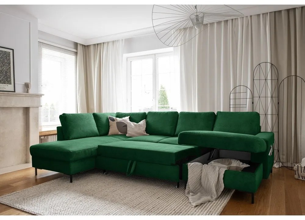 Tmavozelená menčestrová rozkladacia rohová pohovka (ľavý roh) Lofty Lilly – Miuform