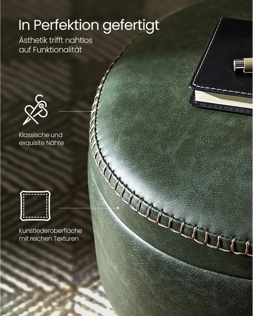 EKHO taburetka, odkladací stolík s úložným priestorom, syntetická koža, zelená