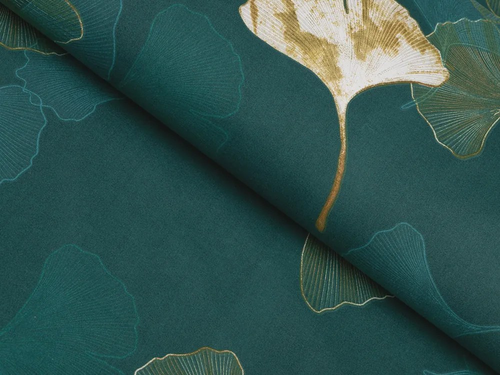 Biante Bavlnený záves Sandra SA-428 Ginkgo listy na petrolejovom 140x140 cm