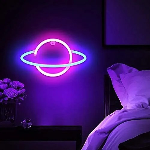 ACA Lighting Neónová lampička - Saturn, 3x AA batérie/USB kábel, IP20, modrá + ružová farba