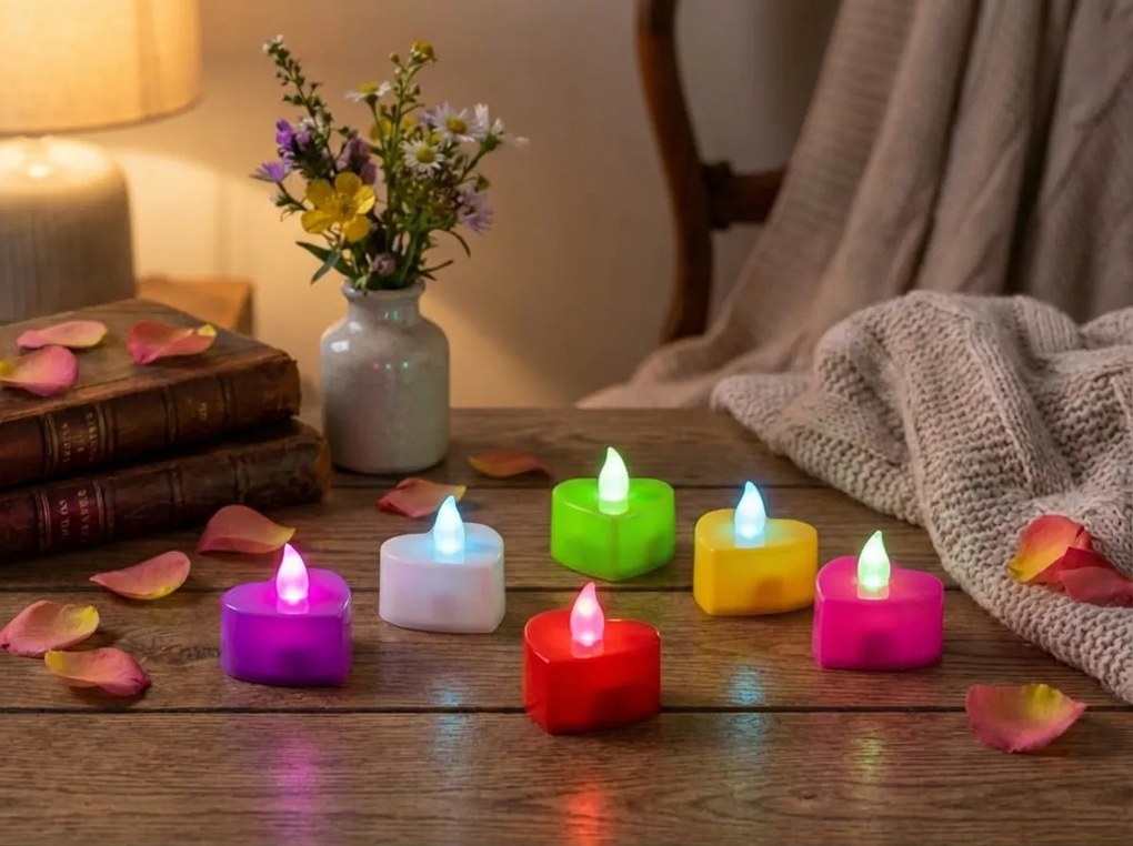 LED čajové sviečky v tvare srdca HEARTS, sada 6 ks