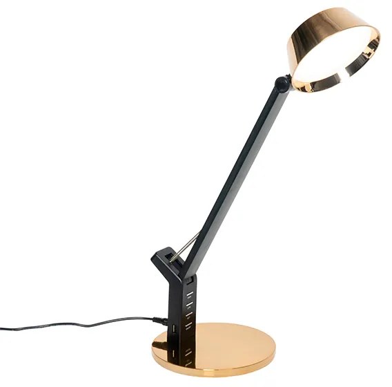 Stolová lampa čierna s mosadzou vrátane LED s USB - Edward