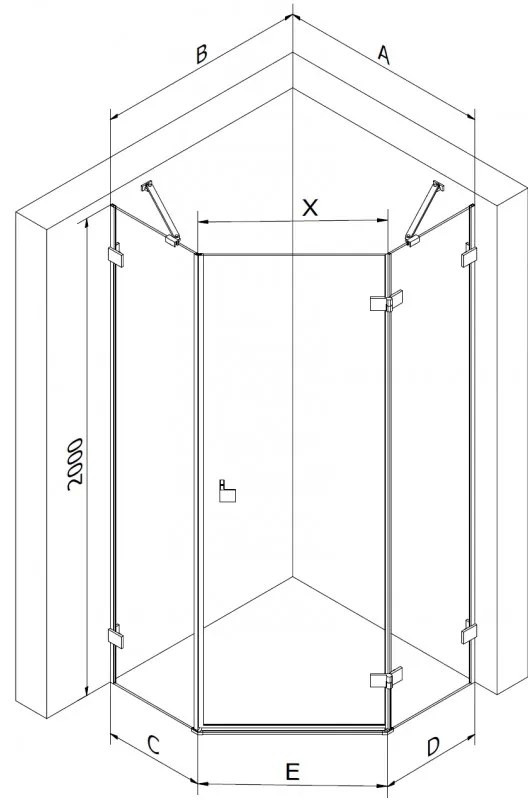 Mexen Lunar, pravý výklopný päťuholníkový sprchový kút 100 x 80 cm, 8mm číre sklo, zlatý matný profil, 831-100P-080L-55-00-P