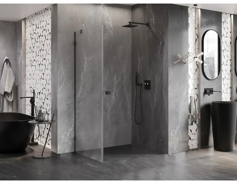 Mexen Lunar-B, pravostranný výklopný sprchový kút 90 x 70 cm, 8mm číre sklo, profil grafit brúsený, 832-090-070-66-00-P