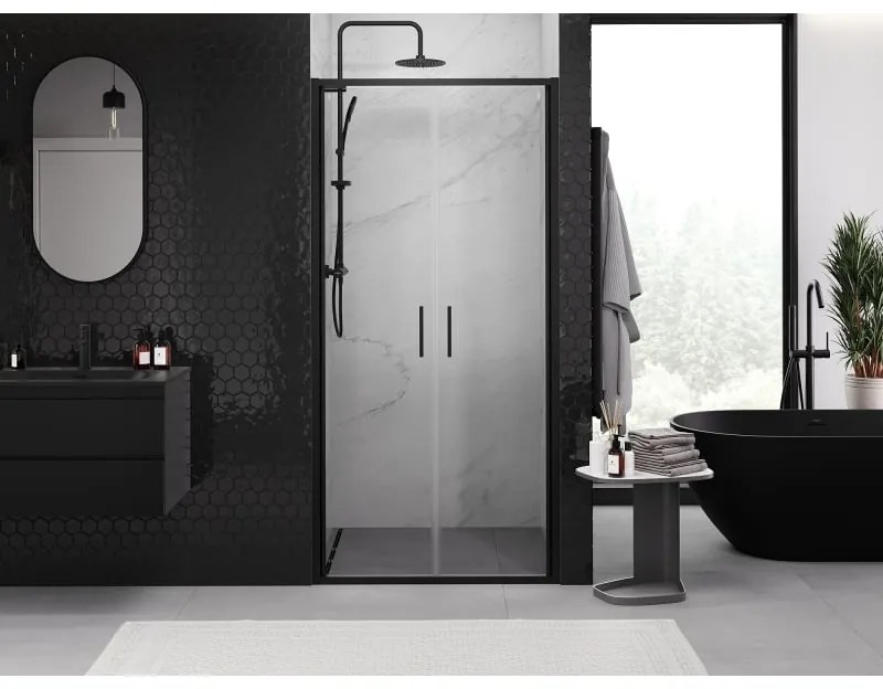 Mexen Exo, dvojkrídlové sprchové dvere 70x200 cm, 6mm číre sklo, čierny profil, 814-070-000-70-00