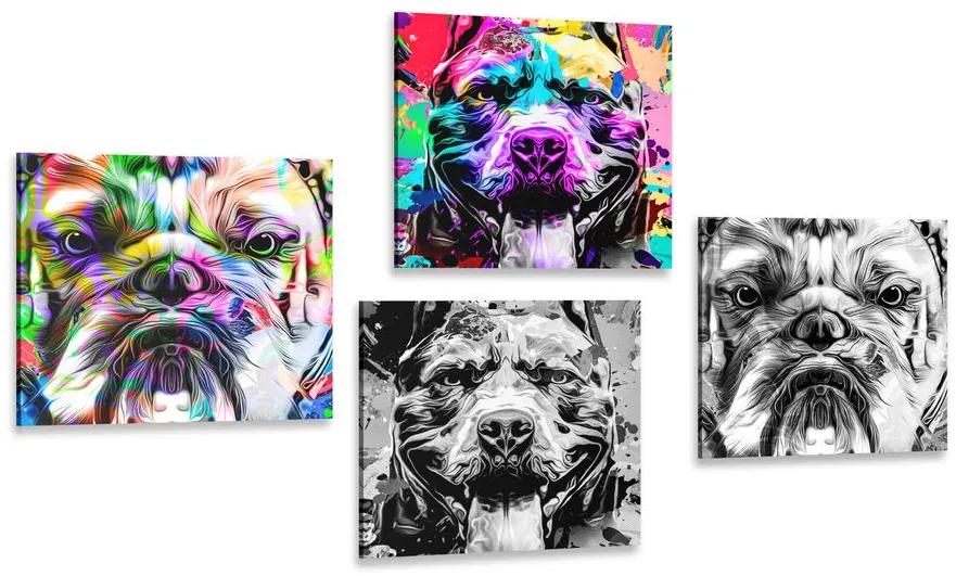 Set obrazov psy v pop art prevedení Varianta: 4x 60x60