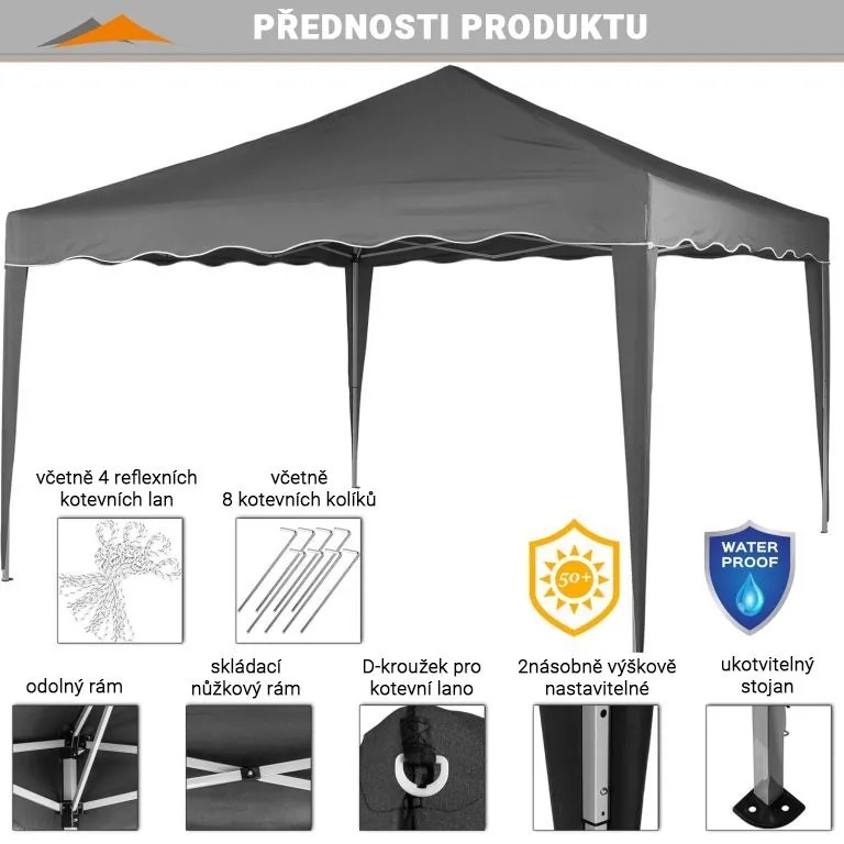 INSTENT BASIC záhradný párty stan - 3 x 3 m, antracit