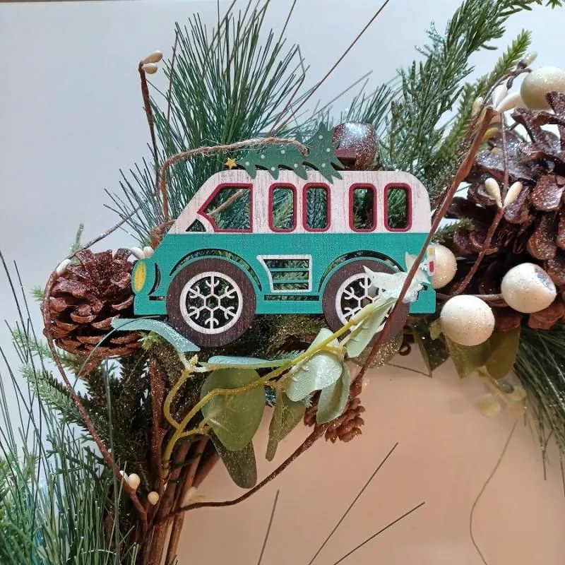 DECOLED Ozdoba, autobus, 12 x 9,5 cm, drevená