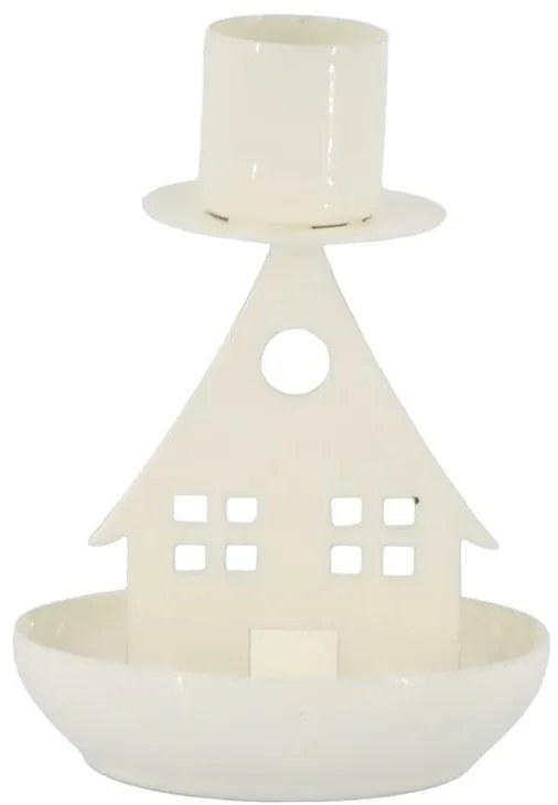 Krémový antik svietnik domček na úzku sviečku - Ø 7*10 cm