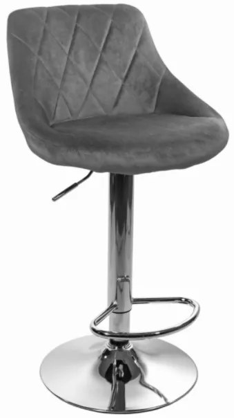 Zamatová barová stolička Oklahoma sivá s chrómovým podstavcom