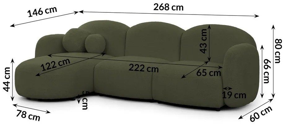 Zelená rohová pohovka z textílie buklé (ľavý roh/s leňoškou) Orbit – Ropez