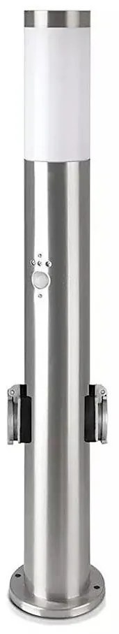 Vonkajšia lampa so senzorom + 2 zásuvkami 1xE27/60W/230V IP44 60cm matný chróm