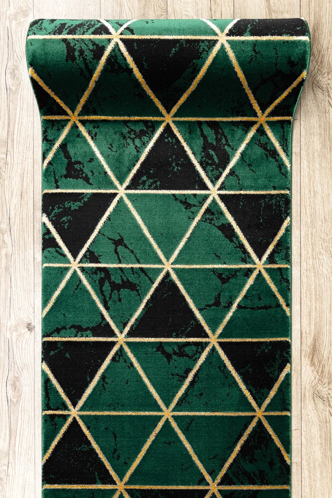 Behúň EMERALD 1020 Glamour exclusive, mramor, trojuholníkový, zelený + zlatá
