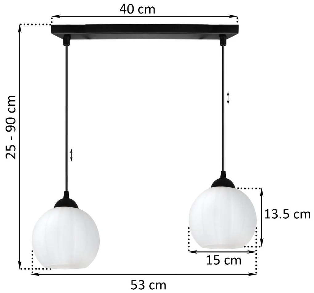 Závesné svietidlo Costa, 2x biele sklenené tienidlo, b
