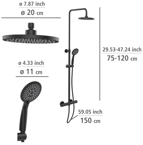 WENKO 25484100 - Sprchový systém WATERSAVING SYSTEM 12x120 cm čierna