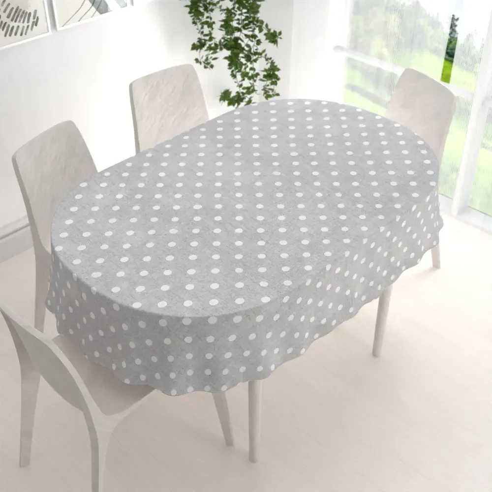 Biante Dekoračný oválny obrus Porto PRT-018 Biele bodky na sivom režnom 130x160 cm