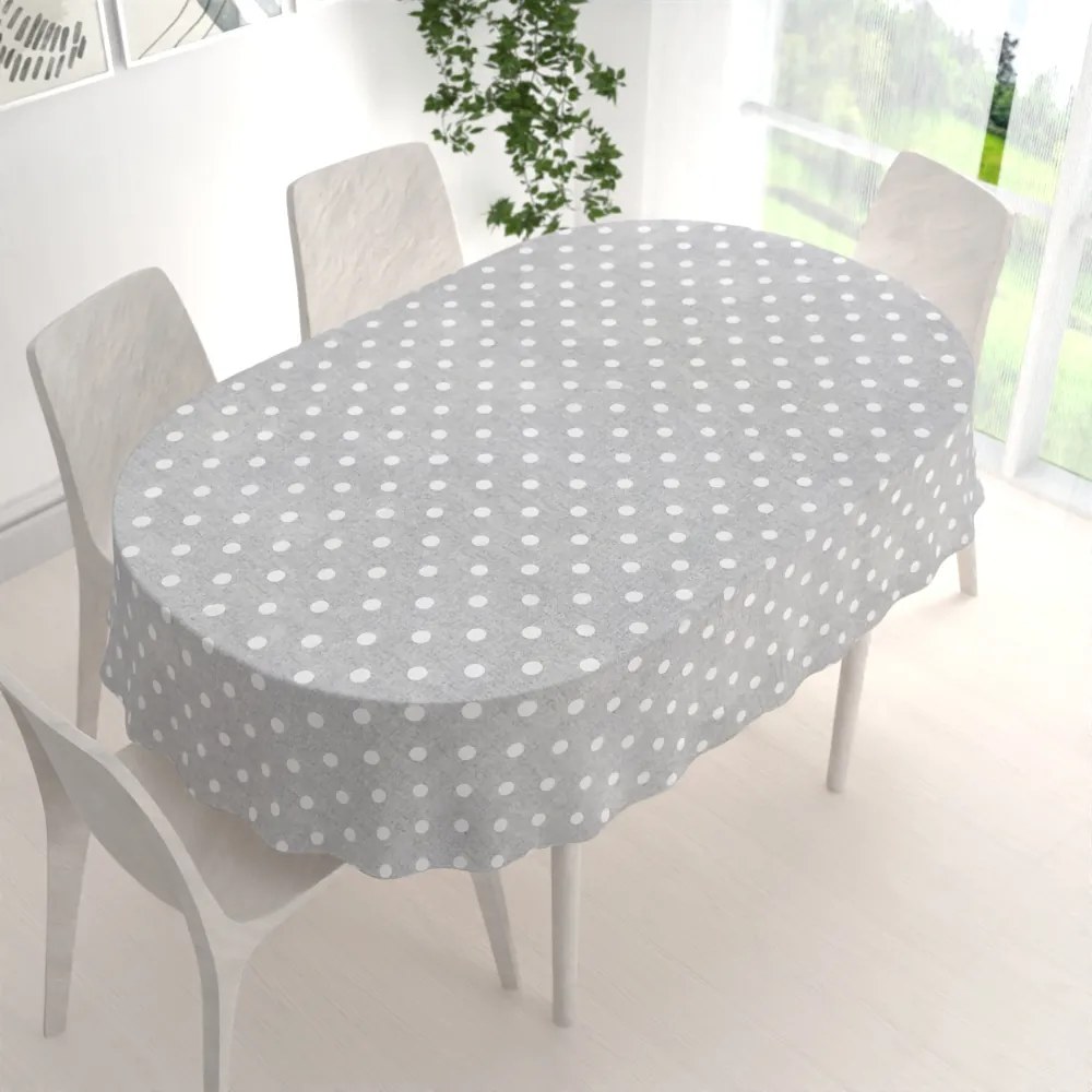 Biante Dekoračný oválny obrus Porto PRT-018 Biele bodky na sivom režnom 60x100 cm
