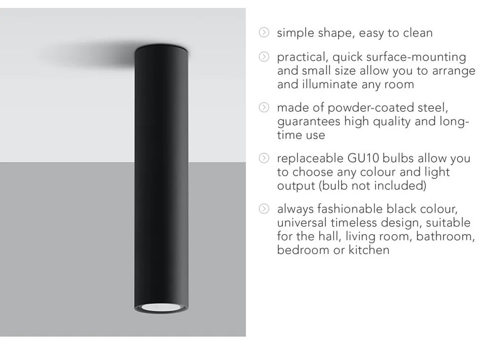 Čierne stropné svietidlo Sollux Castro