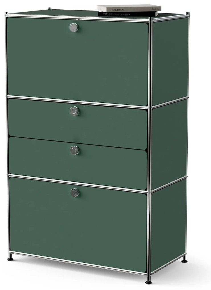 Kovová komoda »CN3« s 2 výklopnými priečinkami a 2 zásuvkami, olivovo zelená