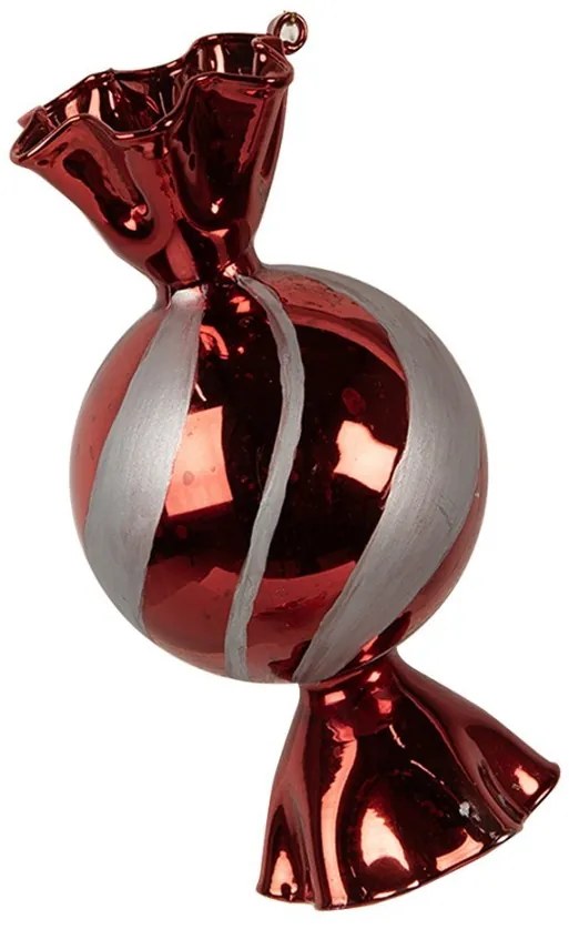 Červenobiela sklenená vianočná ozdoba cukrík - Ø 7*13 cm