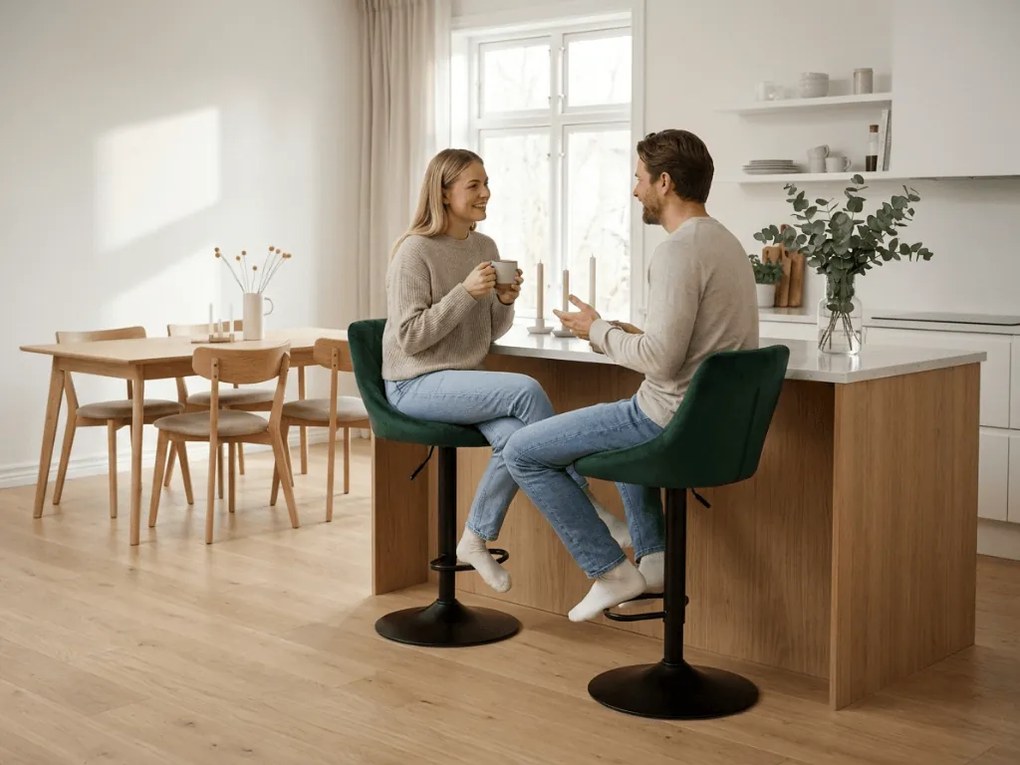 AKCIA Zelená barová stolička VELVET KAST s čiernou nohou II. akosť