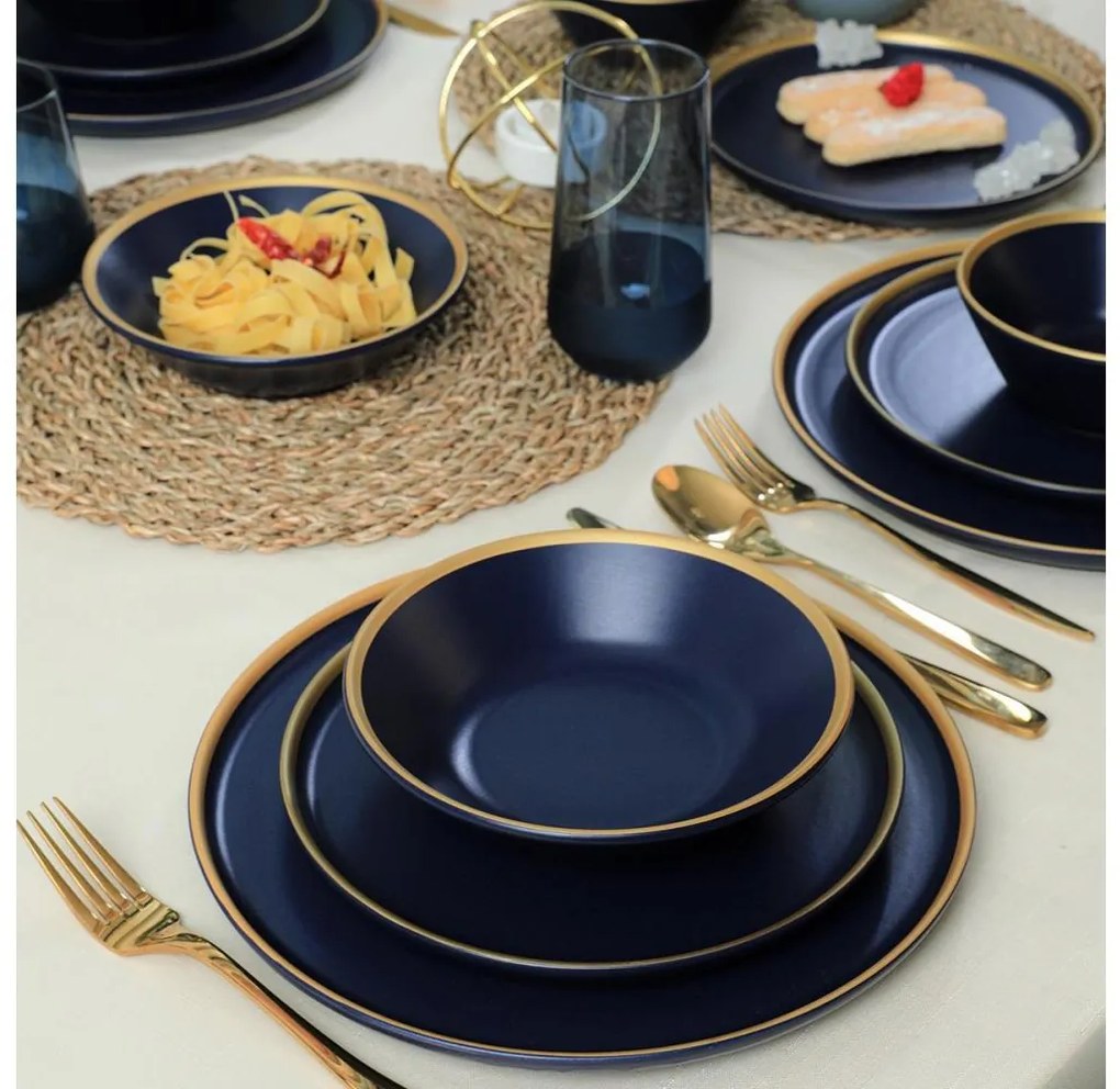 24-dielna jedálenská súprava, modrá/zlatá, keramika